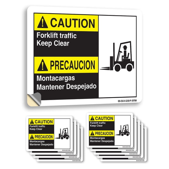Forklift Traffic Keep Clear ANSI Caution Vinyl Decal Label 5 Inch x 3.5 Inch - 10 Pack