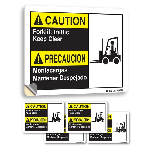 Forklift Traffic Keep Clear ANSI Caution Vinyl Decal Label 5 Inch x 3.5 Inch - 5 Pack