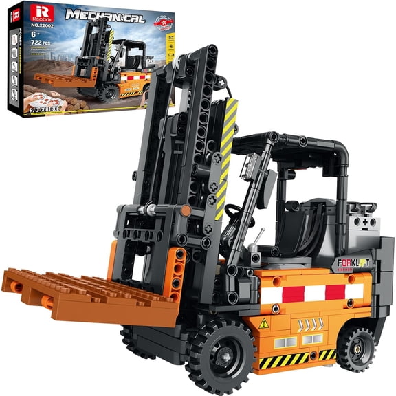 Forklift Truck Building Block Kit, RC Forklift Toys APP Remote Control Construction Machinery Set 22002, Shelf Lifted Truck, Engineering Building Sets,722 PCS