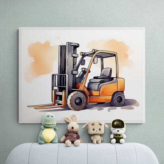 Forklift Truck Print, Construction Nursery Art, Unframed Paper Poster 8x10in