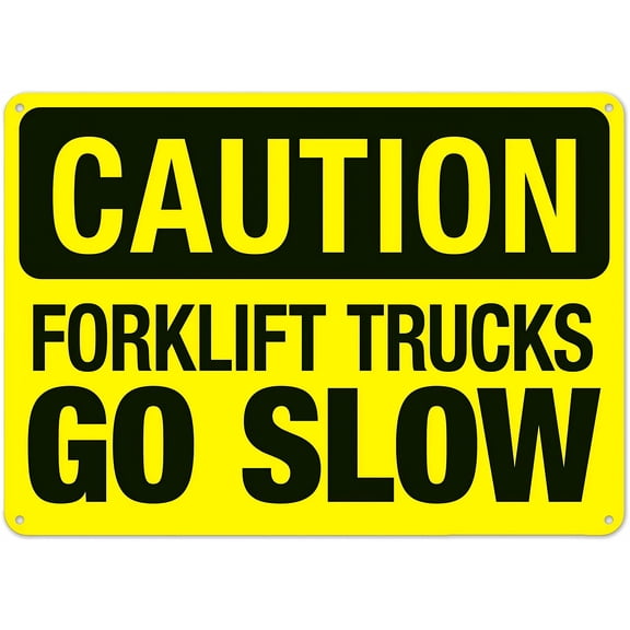 Forklift Trucks Go Slow Sign NO.28924 - 8"x12" Metal Tin Sign, Clear Warning for Home Business, Warehouse, Forklift Zone, Speed Control