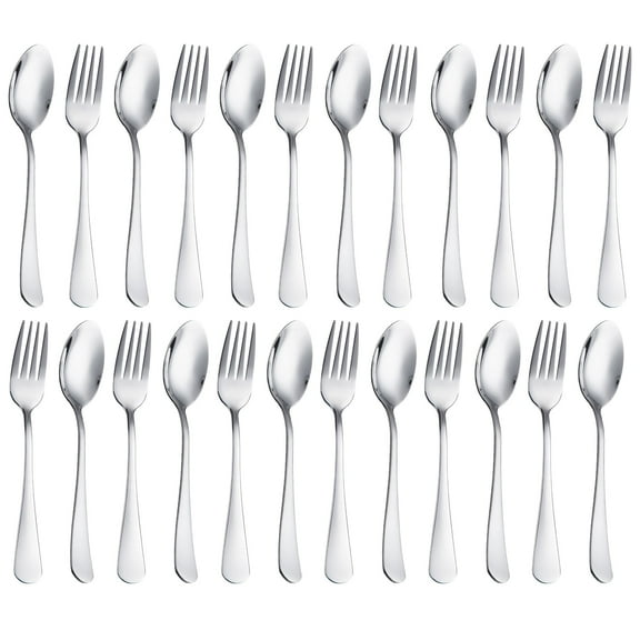 Forks and Spoons Silverware Set, Stainless Steel Flatware Cutlery Set for Home, Kitchen and Restaurant(8/12/24 Pcs; Silver/Gold)