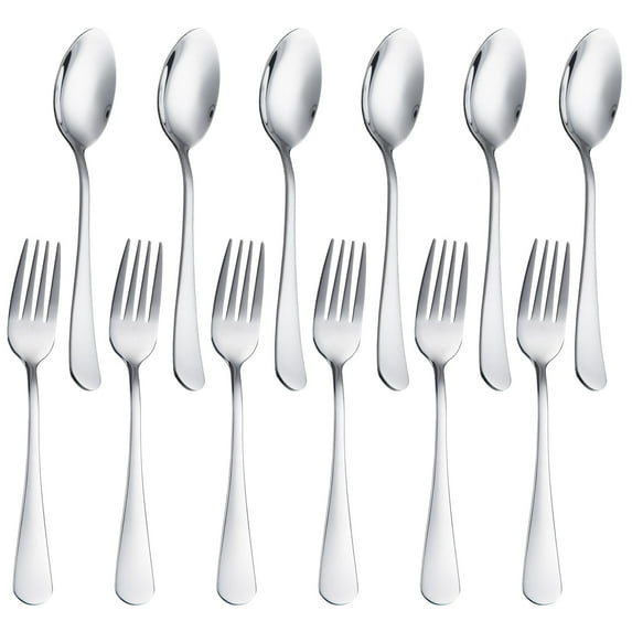 Forks and Spoons Silverware Set, Stainless Steel Flatware Cutlery Set for Home, Kitchen and Restaurant(8/12/24 Pcs; Silver/Gold)