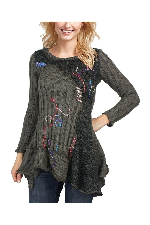 Women's Angora Sharkbite Ribbed Knit Tunic Sweater, Designed in France