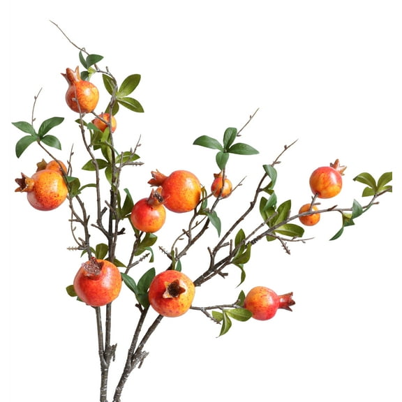 Forlaoers 2pcs Pomegranate Tall Orange Artificial Flowers Faux Holly Berry Fall Stems Branches Fake Fruit for Christmas Tree Filler Home Living Room Vase Table Decorations Centerpieces