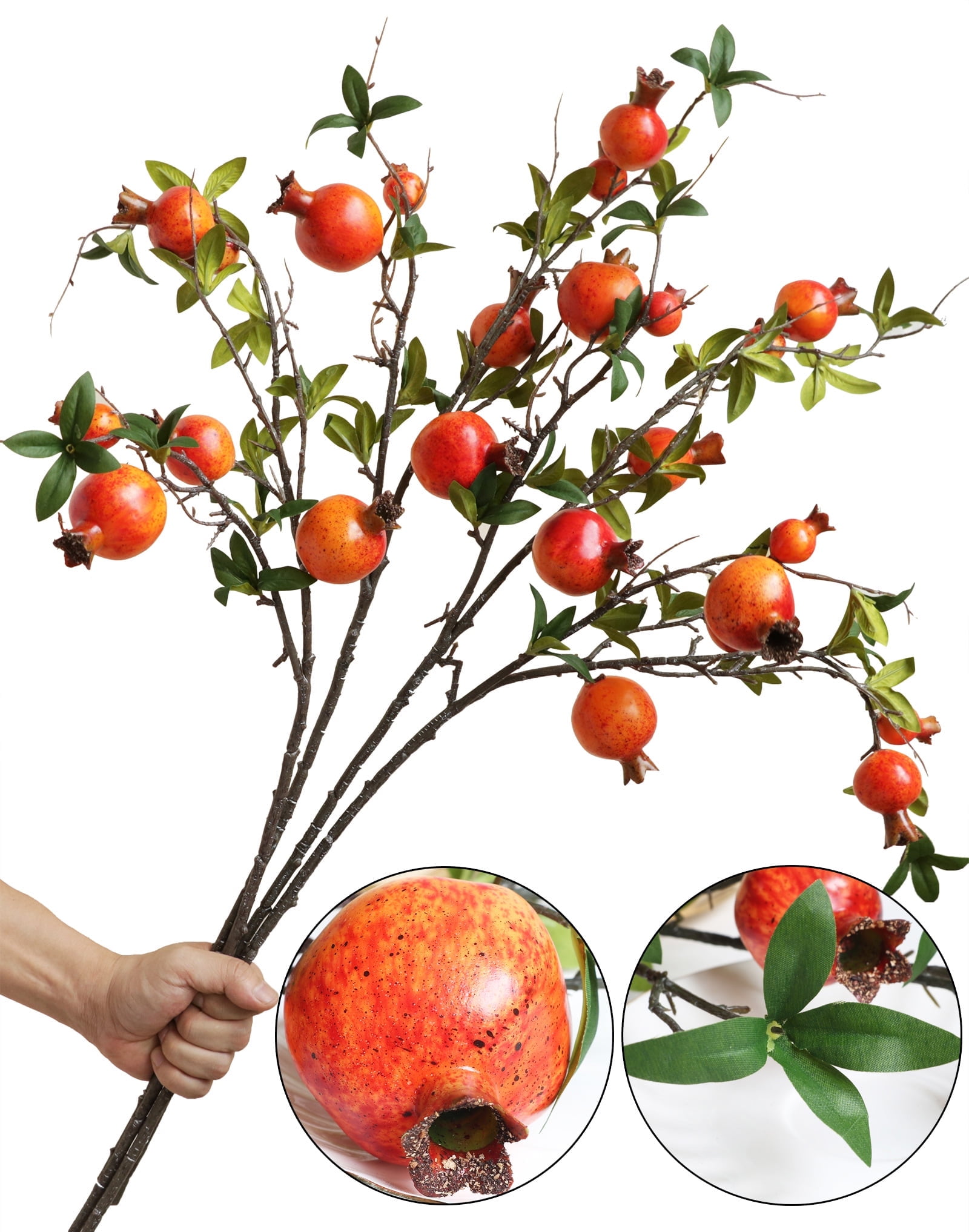 Forlaoers 4pcs 31" Orange Pomegranate Artificial Plants Fake Fruits Berry Branches Stem Fall Flowers Decorations for Living Room Dorm Decor Christmas Farmhouse Vase Arrangement Centerpiece