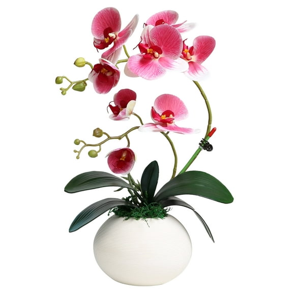 Forlaoers Modern 17" Pink Artificial Orchid Faux Flowers in vase Fake Plant Floral Arrangements Table Centerpieces for Dining Room Home Office Bathroom Decorations Indoor Farmhouse Wedding Decor