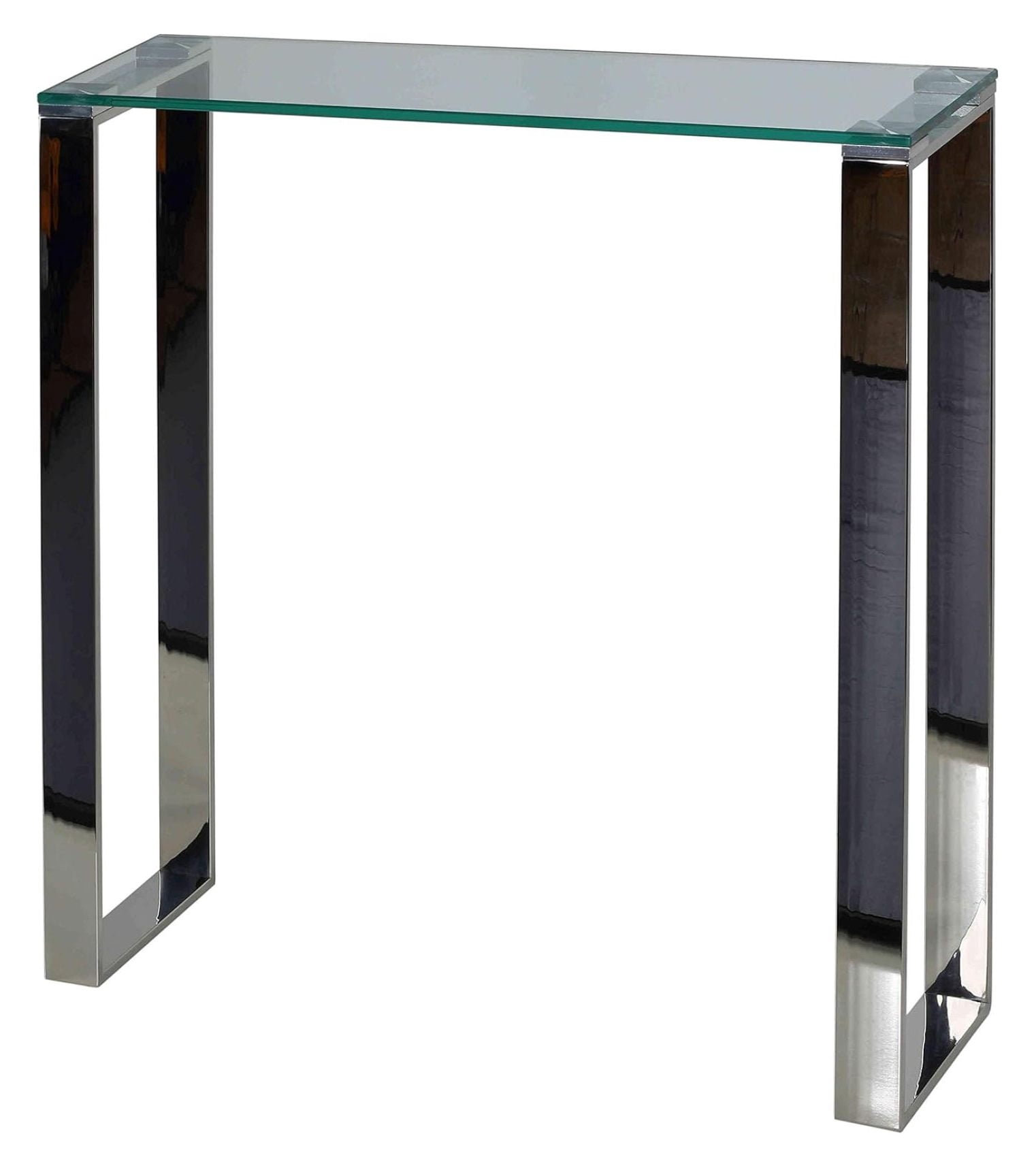 Forli Small Entry Way Console Table Contemporary Glass and Stainless Steel Finish 28 in Wide Accent, Silver and Clear