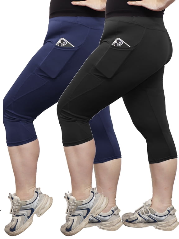 2 Pack Plus Size Capri Leggings for Women Stretchy S-4X Tummy Control High Waist Spandex Workout Yoga Pants