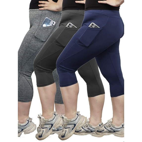 Forloe 3 Pack Plus Size Capri Leggings for Women Stretchy S-4X Tummy Control High Waist Spandex Workout Yoga Pants