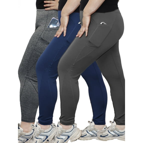 Forloe 3 Pack Plus Size Leggings with Pockets for Women High Waist Tummy Control Workout Yoga Pants