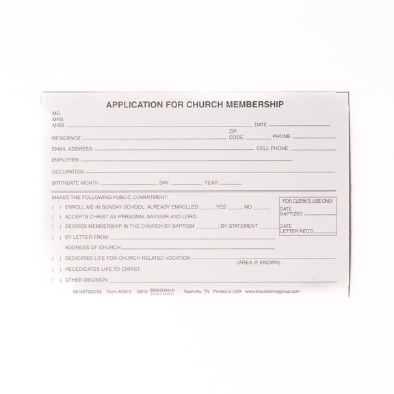 Application for Church Membership : Form ACM-5 (Other merchandise)