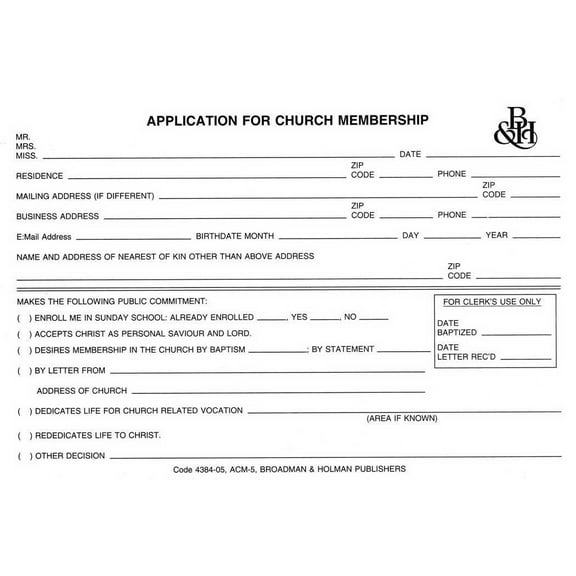 Application for Church Membership : Form ACM-5 (Other merchandise)