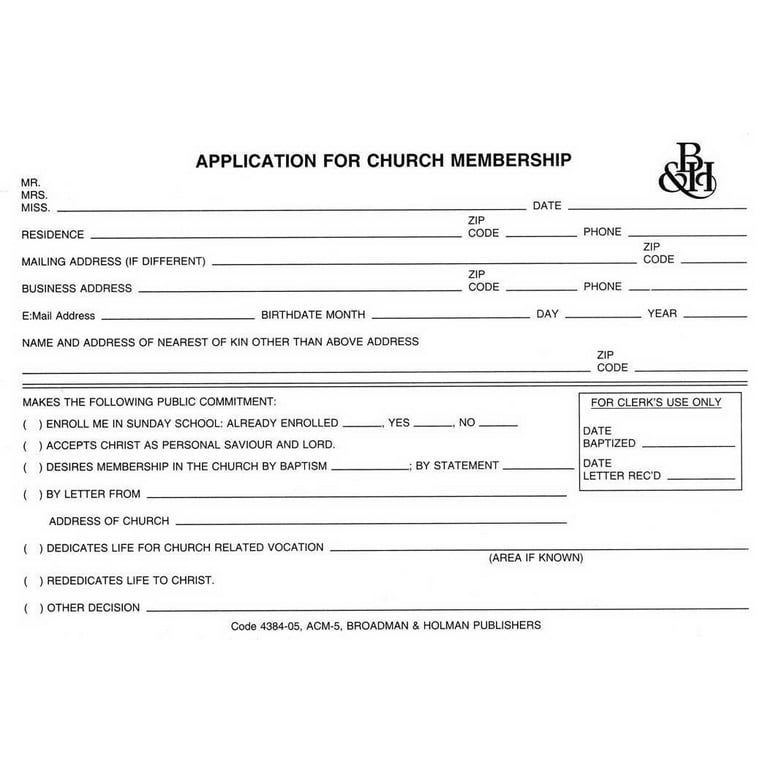 form-application-for-church-membership-form-acm-5-pack-of-100-walmart-com for Free Printable Church Membership Forms Form-Application For Church Membership (Form ACM-5) (Pack Of 100) - Walmart.com for Free Printable Church Membership Forms
