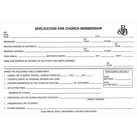 Form Application For Church Membership