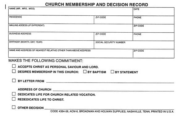 Form-Church Membership And Decision Record (Form ACM-6) (Pack of 100 ...