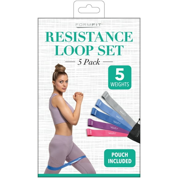 Form Fit 5pc Resistance Loop Band | Extra Light | Light | Medium | Heavy | Extra Heavy | Carrying Case Included
