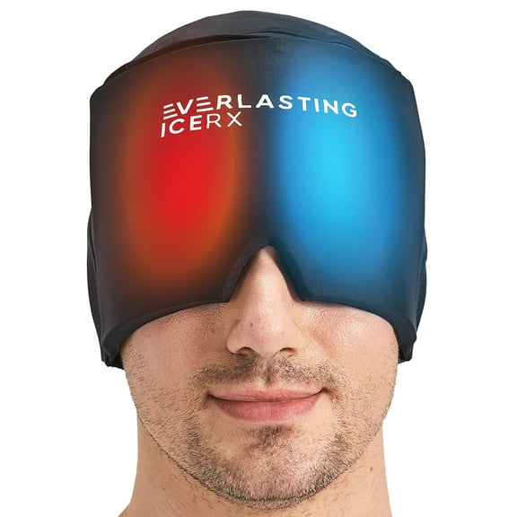 Form Fitting Gel Ice Headache Relief Hat - Cold Therapy Headache Relief Cap/Ice Head Wrap Ice Pack Mask, Cold Compress Headache Relief Cap for Tension & Stress, 20% More Gel, Migraine Relief Black