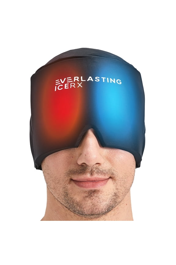 Form Fitting Gel Ice Headache Relief Hat - Cold Therapy Headache Relief Cap/Ice Head Wrap Ice Pack Mask, Cold Compress Headache Relief Cap for Tension & Stress, 20% More Gel, Migraine Relief Black