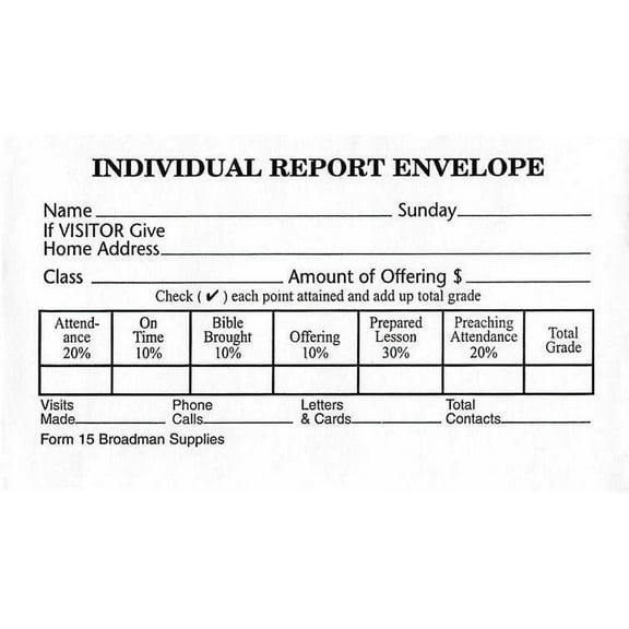 Form-Sunday School Individual Report Envelope (Form 15) (Pack of 100)