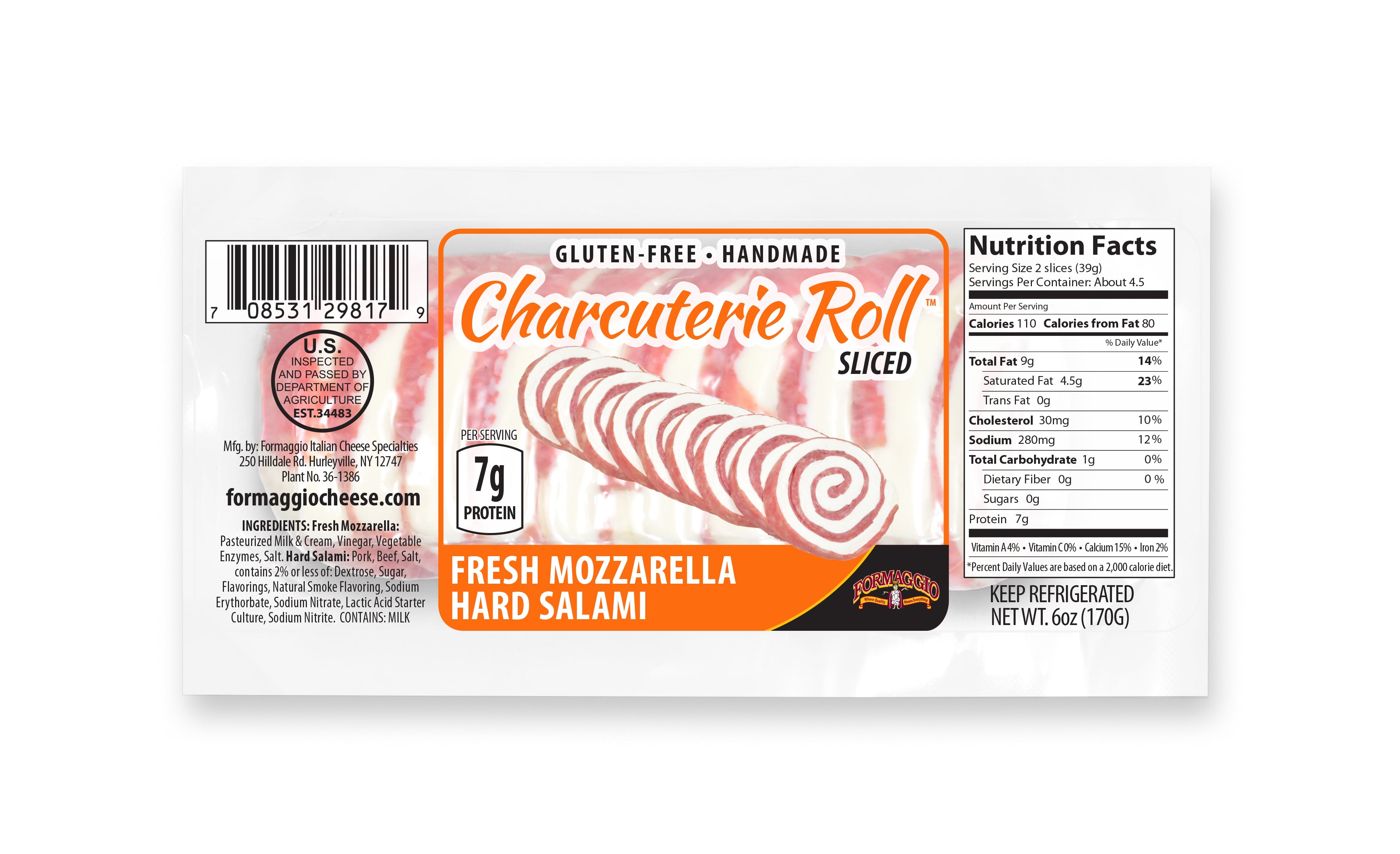 Formaggio AllNatural Charcuterie Roll with Hard Salami and Mozzarella