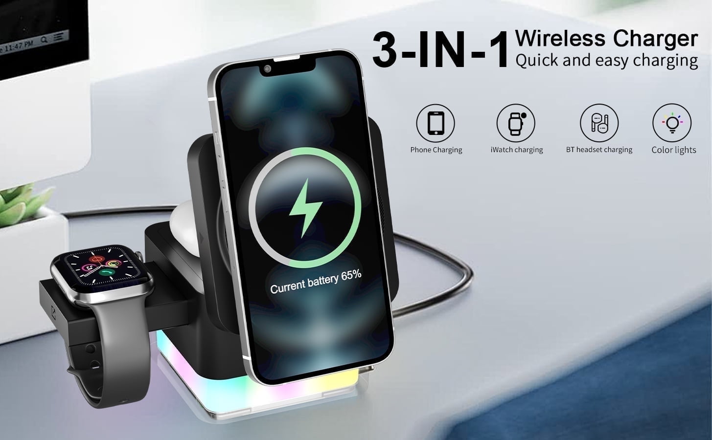Formagix 15W Charging Station Cube;3 in 1 Magnetic Charger for iPhone, AirPods & Apple Watch