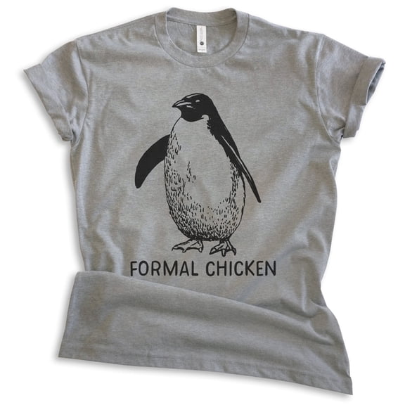 Formal Chicken T-shirt, Unisex Women's Men's Shirt, Funny Penguin Animal Joke Bird, Dark Heather Gray, Medium