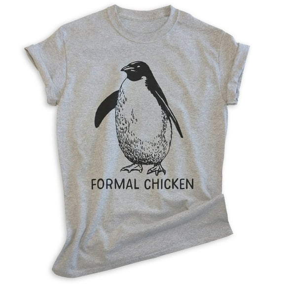 Formal Chicken T-shirt, Unisex Women's Men's Shirt, Funny Penguin Animal Joke Bird, Heather Gray, XX-Large