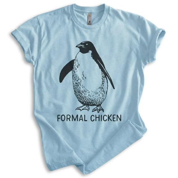 Formal Chicken T-shirt, Unisex Women's Men's Shirt, Funny Penguin Animal Joke Bird, Heather Light Blue, Medium