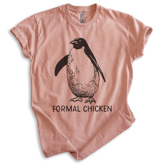 Formal Chicken T-shirt, Unisex Women's Men's Shirt, Funny Penguin Animal Joke Bird, Heather Sunset, X-Large