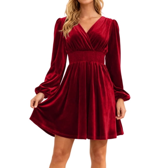 Formal Christmas Dresses For Women Fall Dresses Winter Women Elegant Velvet Casual Dress For Soft Pure Party Wear Comfortable Flowy A Line Tunic Long Sleeve Daily Outfit
