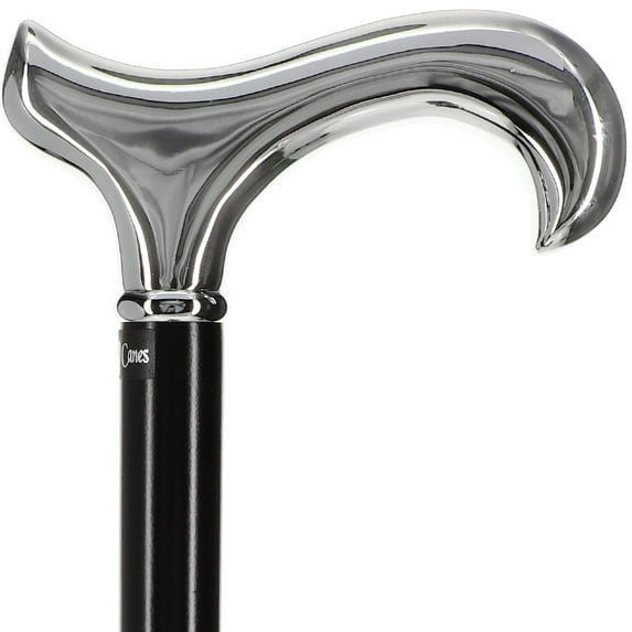 Formal Chrome Derby Cane, Black Beechwood Shaft with Silver Collar, Chrome Plated Handle, 37.5 Inch Walking Cane for Men and Women, Comfortable Derby Handle