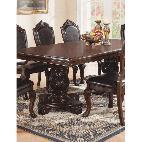 Formal Dining Table w Leaf Brown (1pc) - Double Pedestal Base, Royal Rectangle - Fits Small Spaces | Walmart US