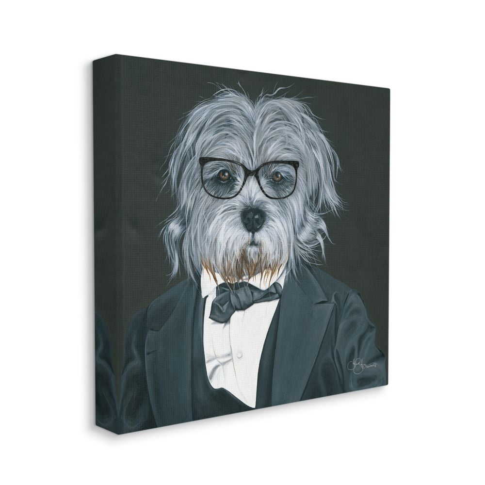 Formal Dog in Suit Classy Menswear Glasses Portrait Animals & Insects Gallery-Wrapped Canvas Print Wall Art, 17x17