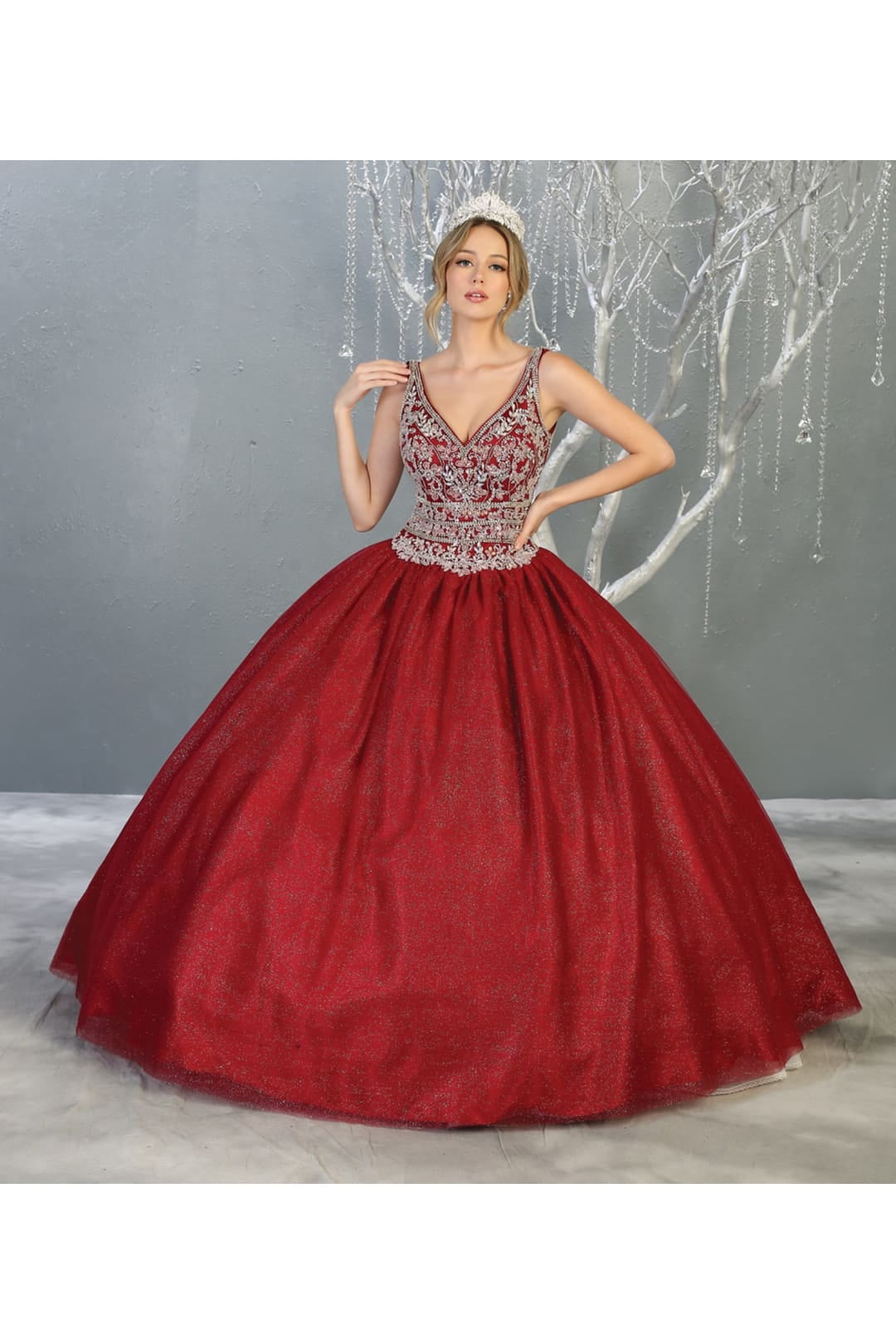 Romantic Red Quinceanera Dress With Handmade Flowers Ball Gown Prom Go –  Siaoryne