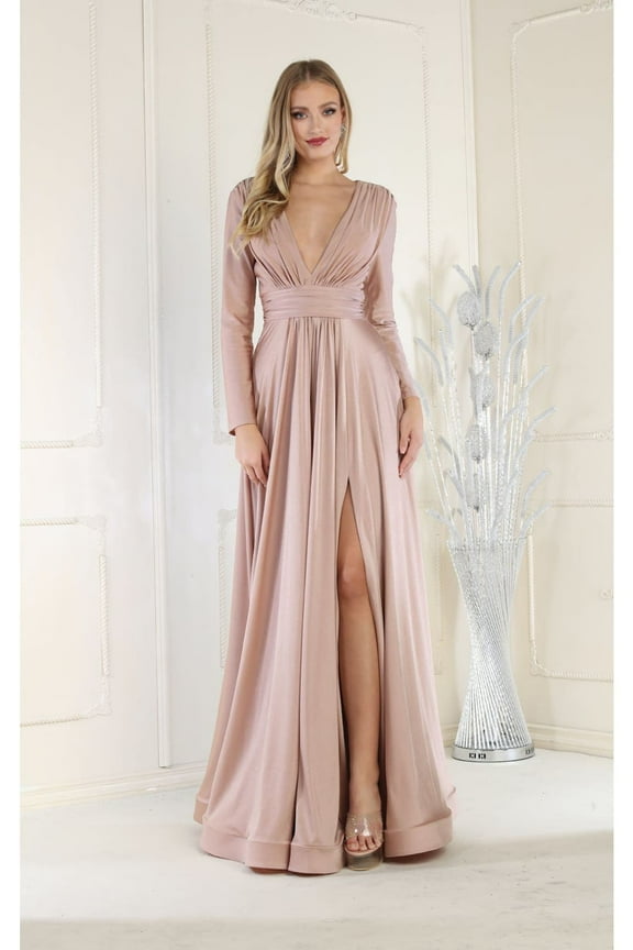 Women's May Queen MQ1835 Long Sleeve V Neck Bridesmaids Dresses Mauve 18