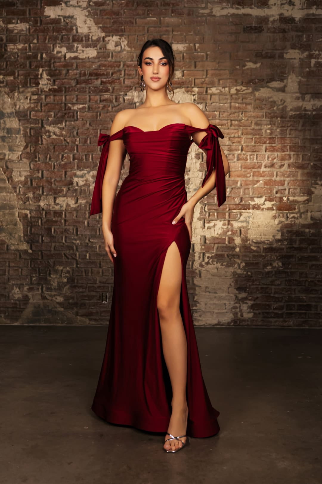 formal dress websites for juniors Women's May Queen Stretch Bodycon Ruched Off The Shoulder Prom 2026 Burgundy Size 16 oos_available