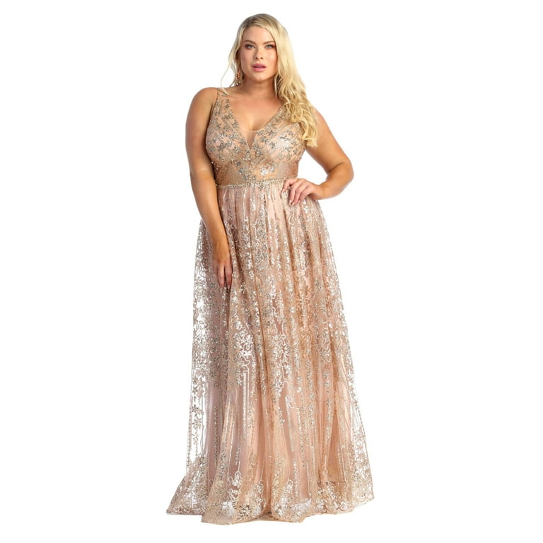 Womens Rose Gold Evening Formal Red Carpet Long V Neck Sleeveless A Line Plus Size Dress Walmart