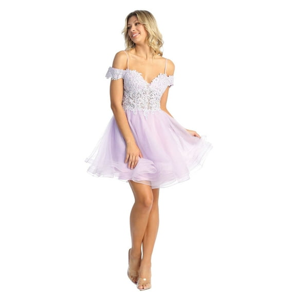 Women's May Queen MQ1897 Cold Shoulder Short Dress homecoming party Lilac Lavender 10 hoco 2025