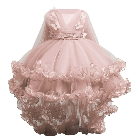 Formal Dress for Kids Toddler Girls Princess Butterfly High Low Tulle Wedding Flower Girl Birthday Party Pageant Dresses 2-12Y