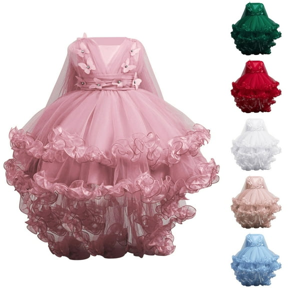 Formal Dress for Kids Toddler Girls Princess Butterfly High Low Tulle Wedding Flower Girl Birthday Party Pageant Dresses 2-12Y