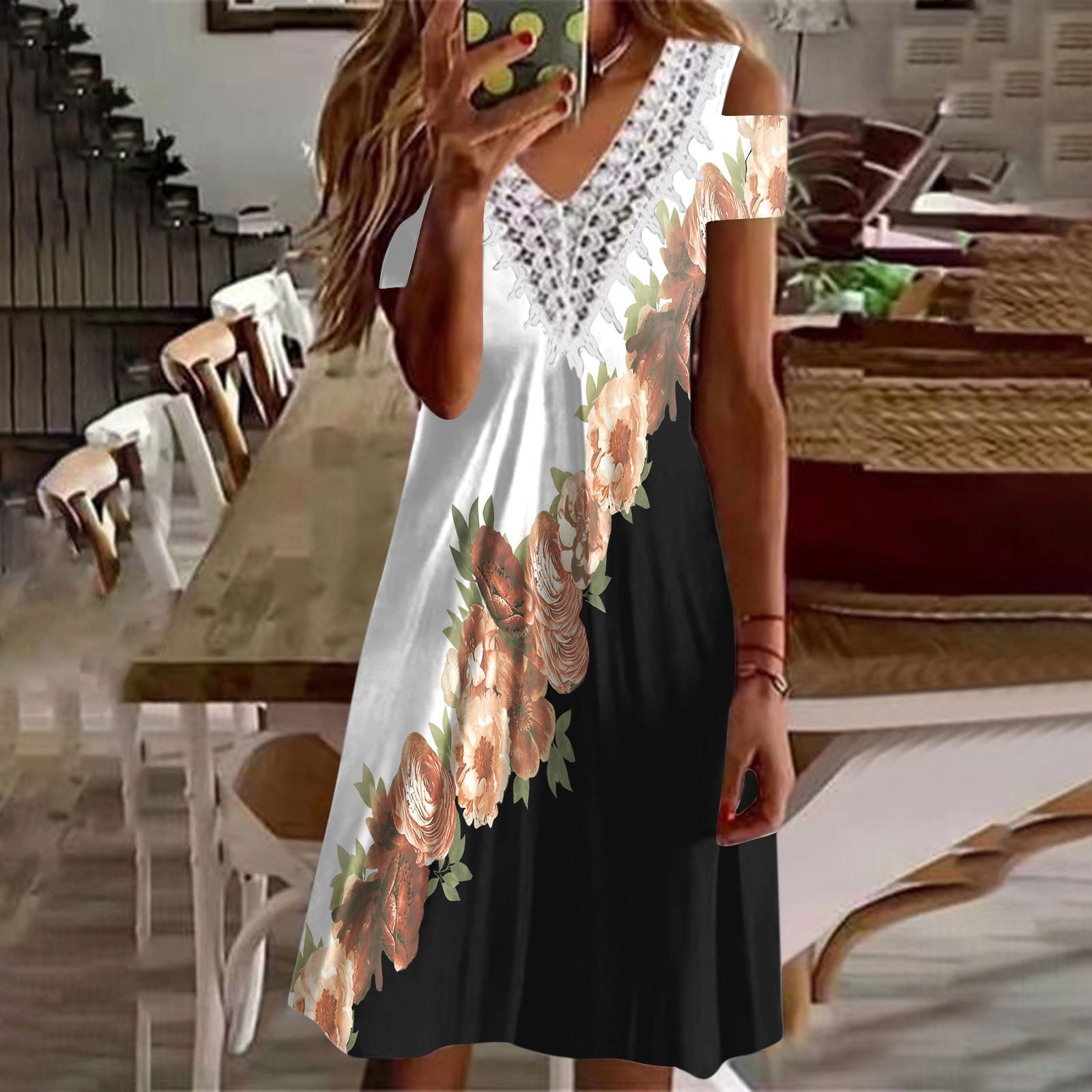 Formal Dress for Ladies TIANEK Floral VNeck Slimfit Ball Prom Gown