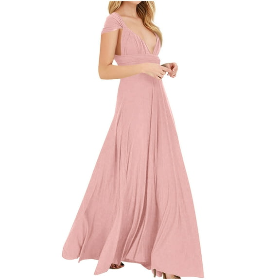 Formal Dress for Women Evening Gown V Neck Short Sleeve Long Flowing A-Line Maxi Dress Wedding Guest Prom Dresses