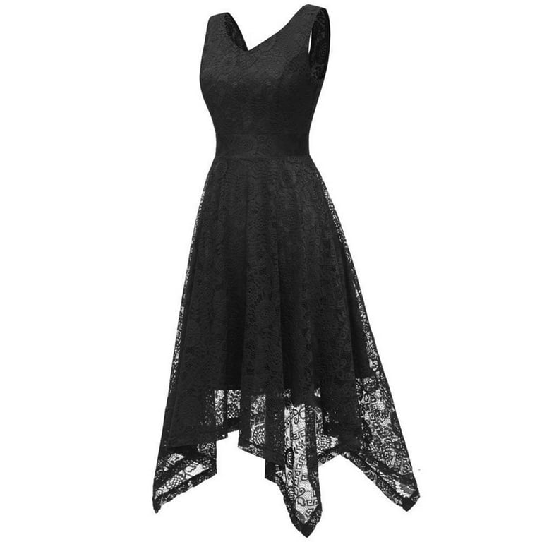 Black lace panel sleeveless high low dress clearance