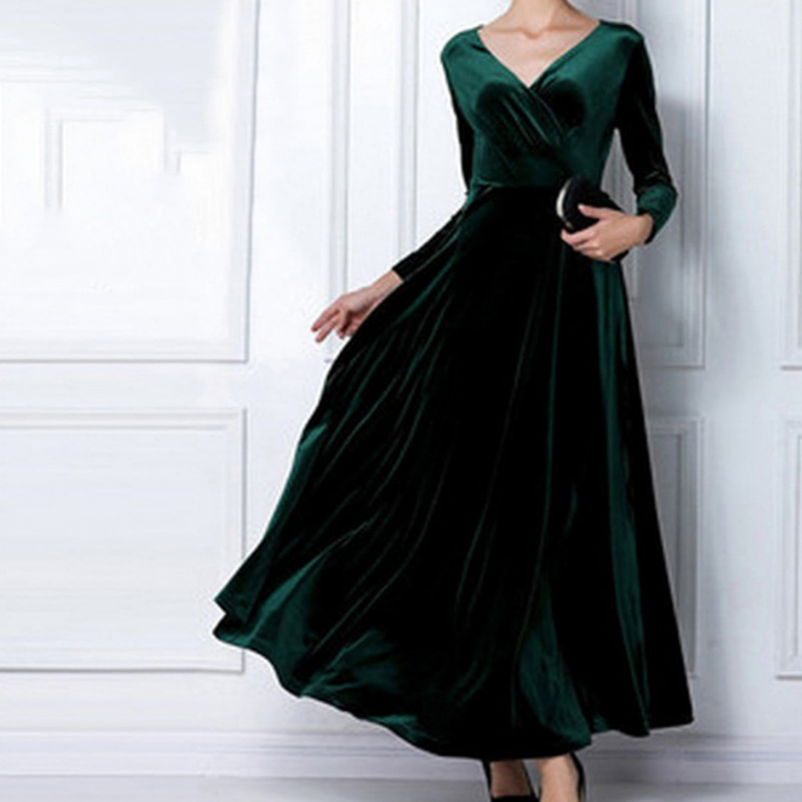 Velvet green 2025 dress long sleeve