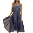 thumbnail image 1 of Formal Dresses For Women Women Sexy Solid Sleeveless Round Neck Lace Chiffon Mesh Waist Party Dresses Purple XL, 1 of 4