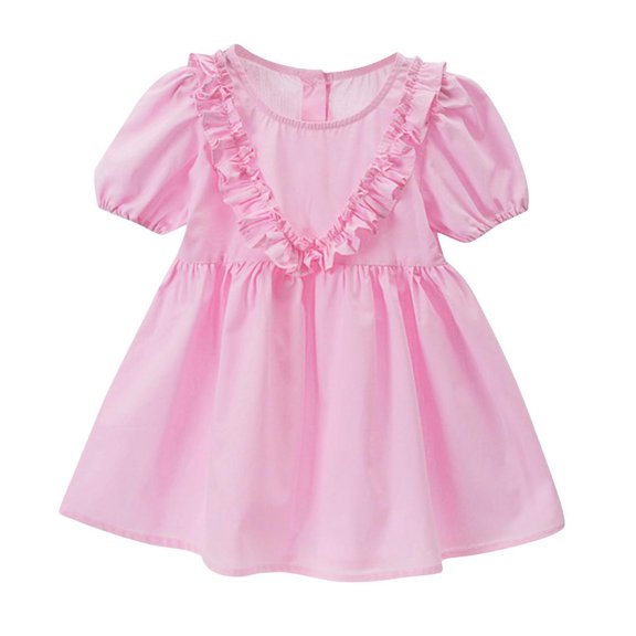 Formal Dresses for Toddler Girls s Baby Girls'Summer Dresses, Casual Ruffle Round Neck Short Sleeve Beach Sundress, Back Button Down A-Line Loose Flowy Party Dresses New Pinks 4T