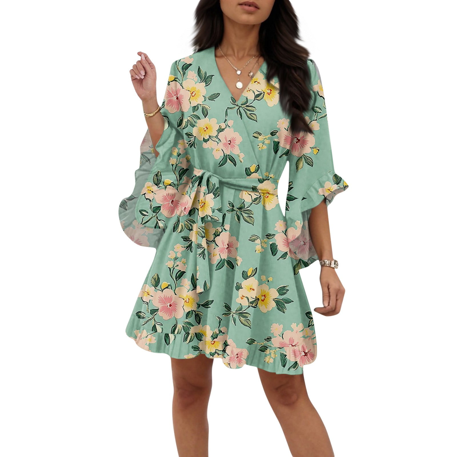 Formal Dresses Women, Casual V Neck Floral Dress Half Sleeve Tunic ...