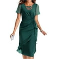 thumbnail image 1 of Formal Dresses Women, Chiffon Round Neck Short Sleeve Slim Tunic Casual Beach Cocktail Wedding Guest Dress Maternity Baby Shower Milkmaid Dress Long Flowy For Dresses (XXL, Dark Green) ZMTing, 1 of 3