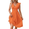thumbnail image 1 of Formal Dresses Women Wedding Guest, Eyelet Easter Dress Embroidery Lace V Neck Flutter Sleeve Boho Tunic Beach Guest Dresses Petite For Dresses 2025 2024 Semi Dresses Midi (XL, Orange) ZMTing, 1 of 5